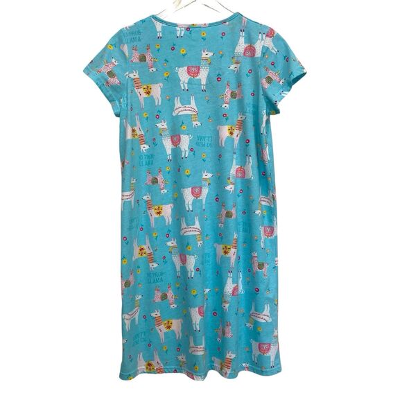 Blue Lama Print Cotton Blend Short Sleeve Nightgown Women's Size S NWOT - Picture 3 of 7